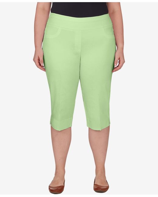 Ruby Rd Green Plus Size Pull-on Tech Clam digger Capri Pants