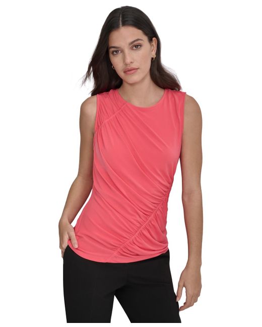 DKNY Black Crewneck Sleeveless Side-ruched Knit Top
