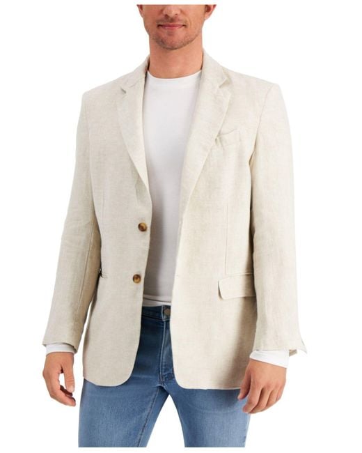 Club Room Linen Blazer, Created For Macy's in Natural Khaki (Natural