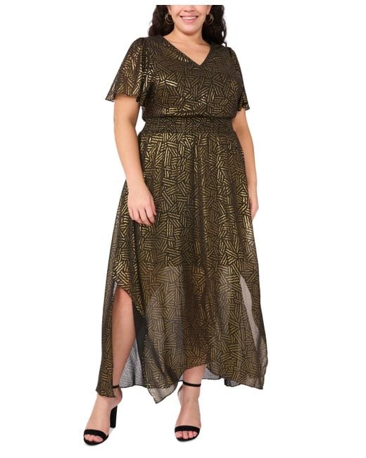 Max Studio Women's Plus Size Flutter Sleeve Dress With Waist Tie - Flattering Fit