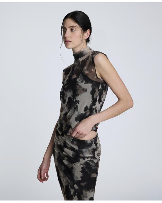 Kenneth Cole Gray Printed Mesh Interior Cami Tank