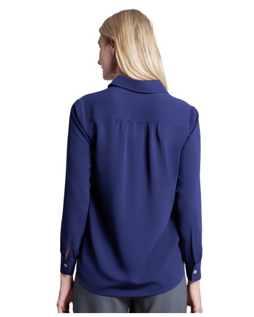 Jones New York Blue Long Sleeve Shirttail Side Button Popover Tunic