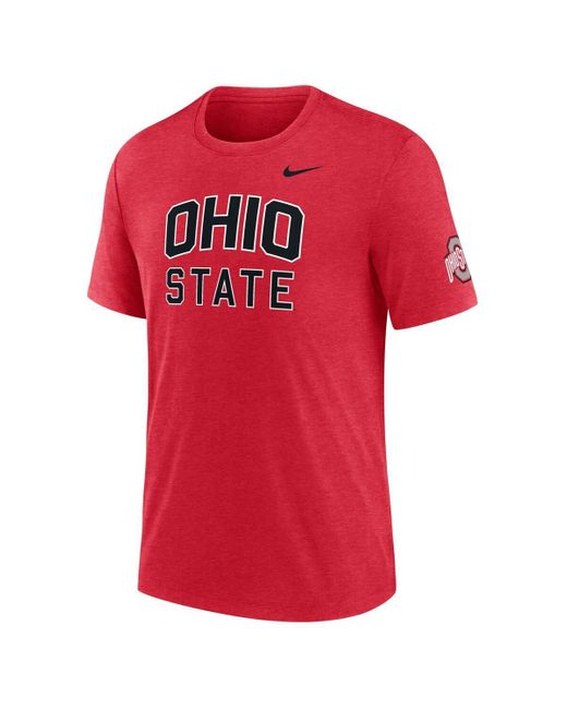 Nike Red Heather Ohio State Buckeyes Campus Collegiate Block Tri-blend T-shirt for men