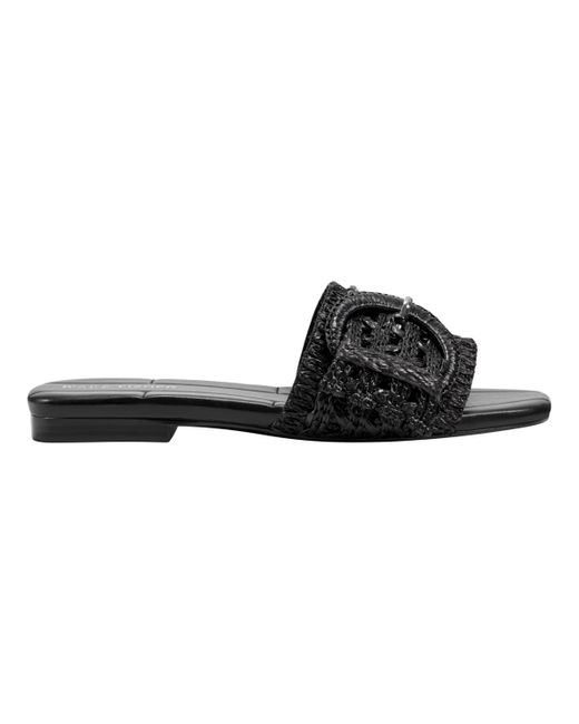 Marc Fisher Black Loree Square Toe Slip-on Flat Sandals
