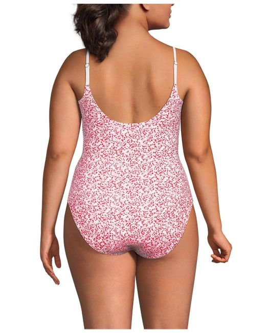 Lands' End Pink Plus Size Tugless Thin Strap One Piece Swimsuit