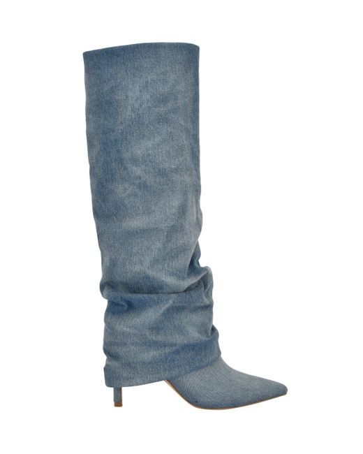 Guess Blue Natha Fold Over Slouchy Stiletto Heel Boots