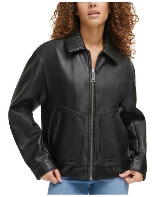 Levi's Retro Fauxleather Bomber Jacket in Black Lyst