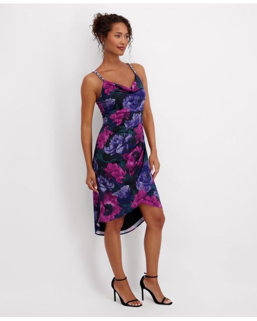 Siena Jewelry Blue Printed Cowl Neck Dress