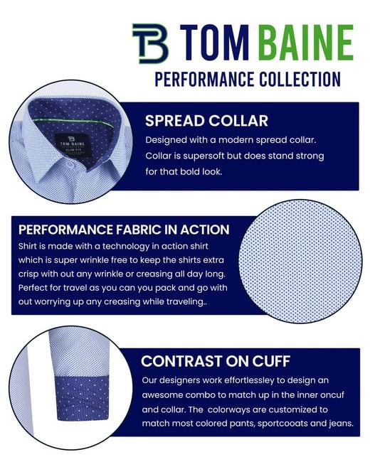 Tom Baine Blue Slim Fit Performance Solid Button Down Shirt for men