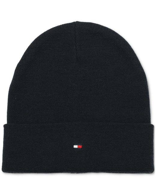 Tommy Hilfiger Black Flag Embroidery Double Cuff Beanie for men