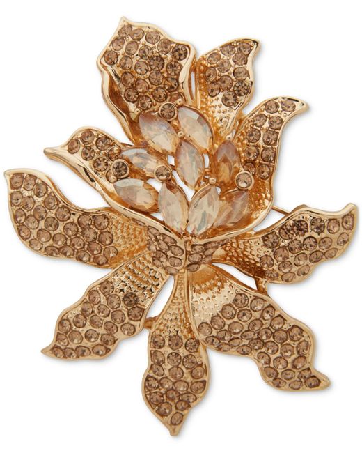 Anne Klein Metallic Tone Pave & Marquise Crystal Flower Pin