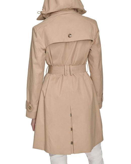 Cole Haan Natural 36 1/2" D/b Trench Coat With Removable Hood