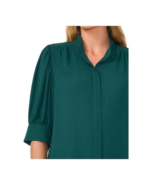 Cece Green 3/4-sleeve Collared Button Down Top