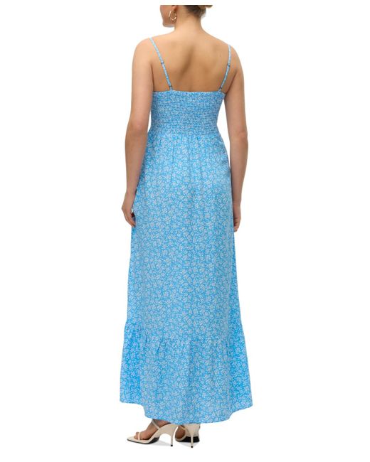 Vero Moda Blue Joy Printed Smocked Maxi Dress