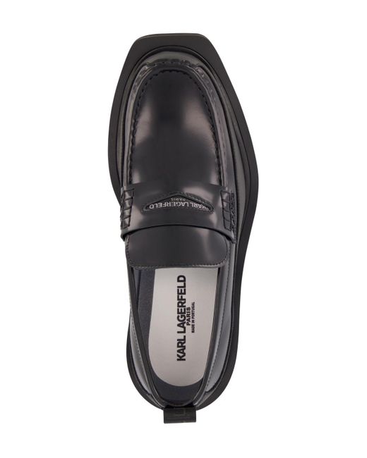 Karl Lagerfeld Black White Label Collection Front Logo Penny Loafers for men