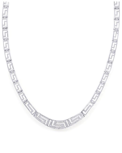 Macy's Metallic Diamond Accent Greek Key Necklace In Silver Plate