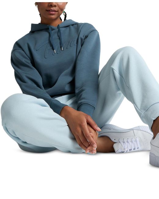 PUMA Embossed logo Fleece Hoodie in Blue Lyst
