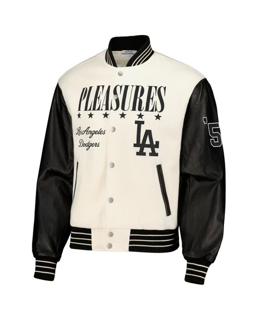 Pleasures Black Los Angeles Dodgers Full-snap Varsity Jacket for men
