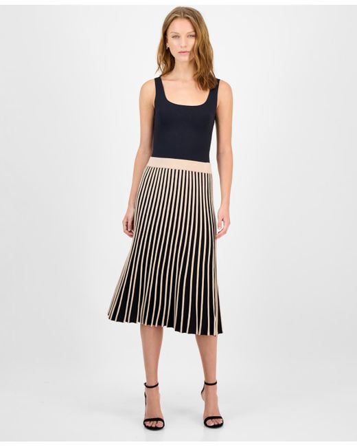 Tahari Multicolor Striped Pull-on Flared Midi Skirt