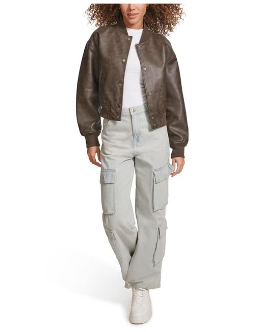 Levi's Gray Faux Leather Varsity Bomber Jacket