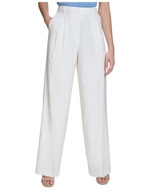 Calvin Klein White High-rise Pleated Wide-leg Pants