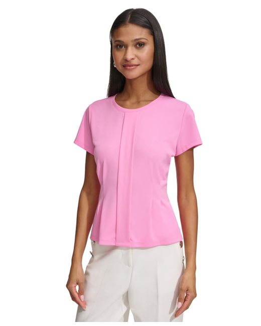 Karl Lagerfeld Pink Short Sleeve Pleat Front Knit Top