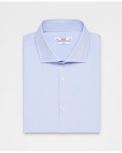 Mango Blue Slim-fit Twill Pinstripe Dress Shirt