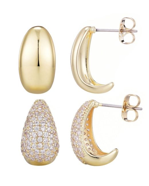 Adornia White Plated Crystal And Plain Chunky Hoop Earring Set