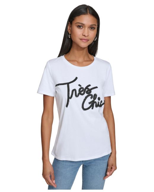 Karl Lagerfeld White Tres Chic Fringe-logo T-shirt