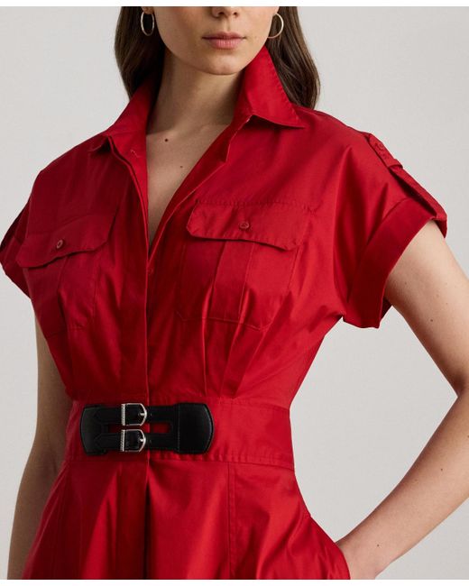 Ralph Lauren Red Buckle-trim Cotton-blend Shirtdress