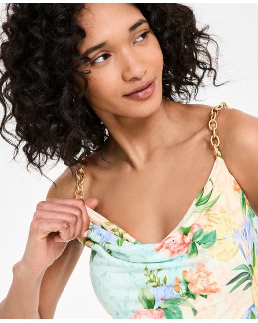 Siena Jewelry White Floral Print Cowl Neck Sleeveless Sheath Dress
