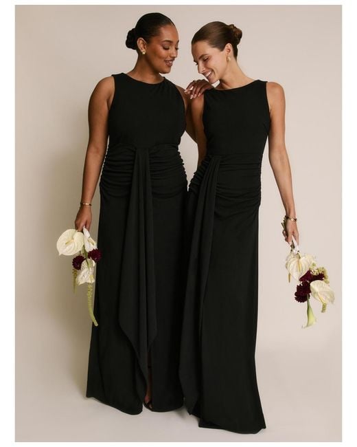 Six Stories Black Drape Gathered Sleeveless Stretch Dress