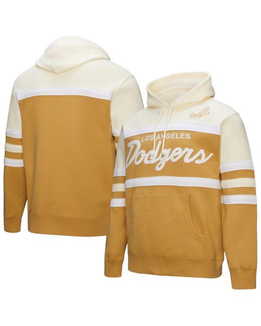 Mitchell & Ness Natural Tan/cream Los Angeles Dodgers Head Coach Pullover Hoodie for men