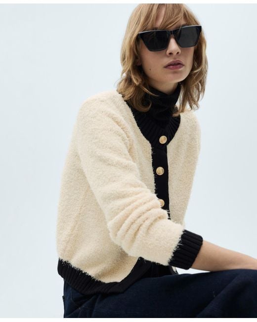 Mango White Contrasted Buttons Sweater