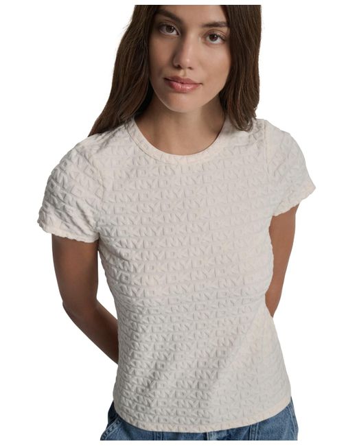 DKNY Blue Jacquard Logo Crewneck T-shirt