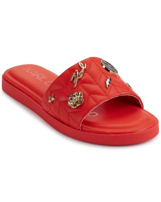 Karl Lagerfeld Red Carenza Pins Flat Slide Sandals