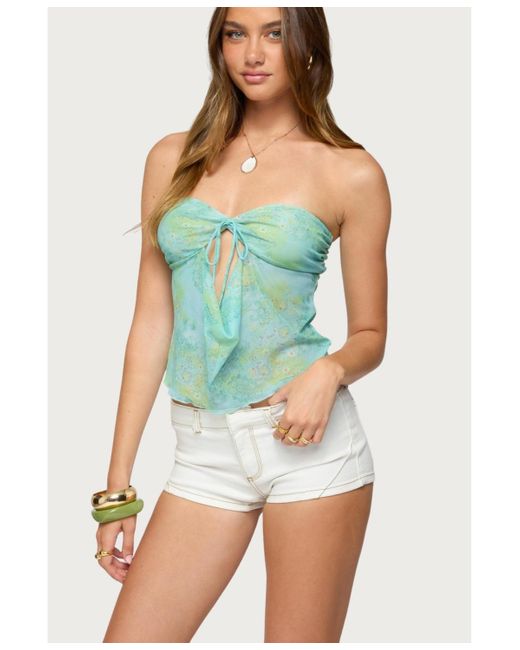 Edikted Green Printed Mesh Strapless Cut Out Top