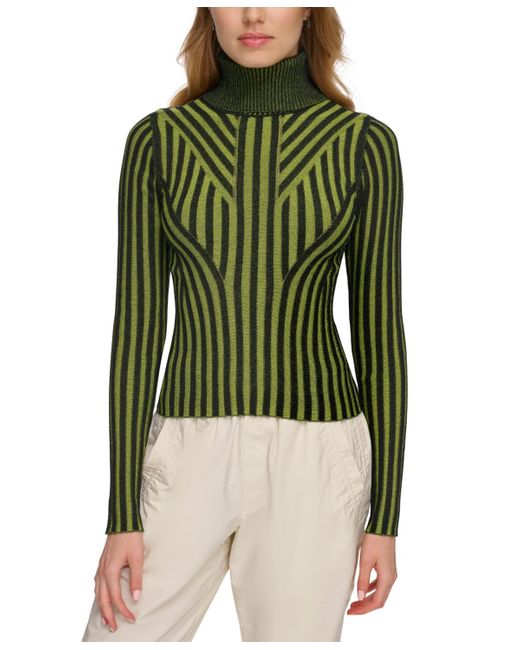 DKNY Green Printed Turtleneck Long-sleeve Sweater