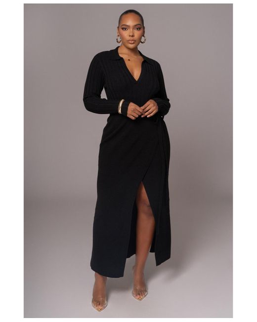 hairstyles with black dress Jluxlabel Women's Striped Rib Knit Dress - Black main image 1