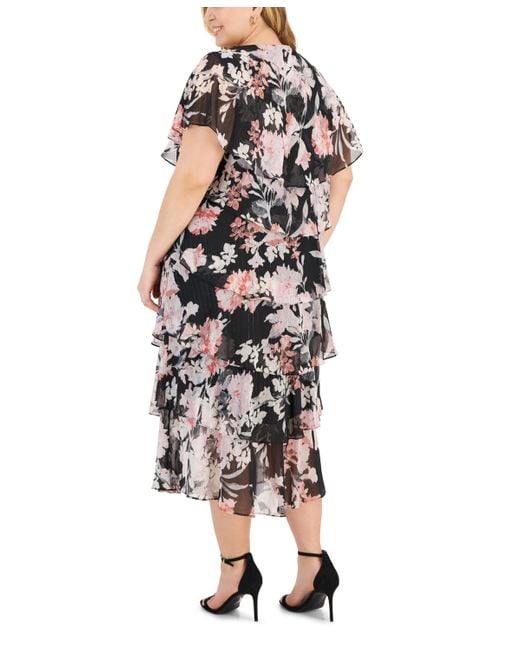 Sl Fashions Multicolor Plus Size Floral-print Ruffle Midi Dress