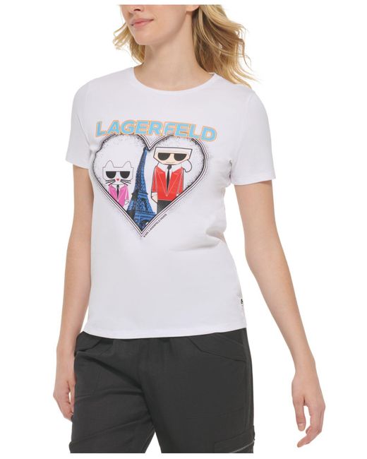 Karl Lagerfeld Cotton Heart Emoji Graphic Logo T-shirt in White | Lyst