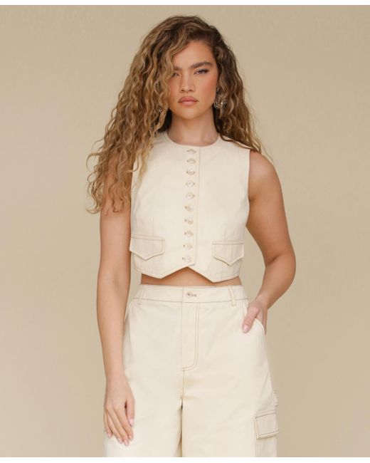 Avec Les Filles Natural Crewneck Cropped Vest