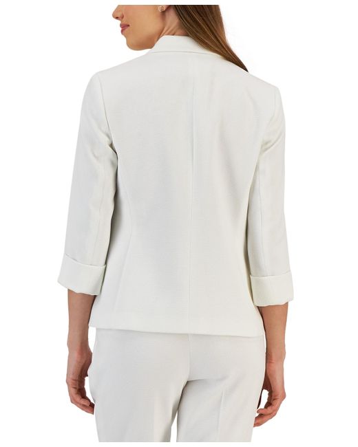 Kasper White Stretch Pique Single-button Notched-collar Jacket