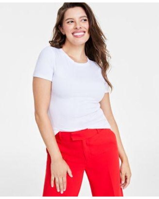 On 34th White Ribbed T Shirt Xxs 4x Created For Macys
