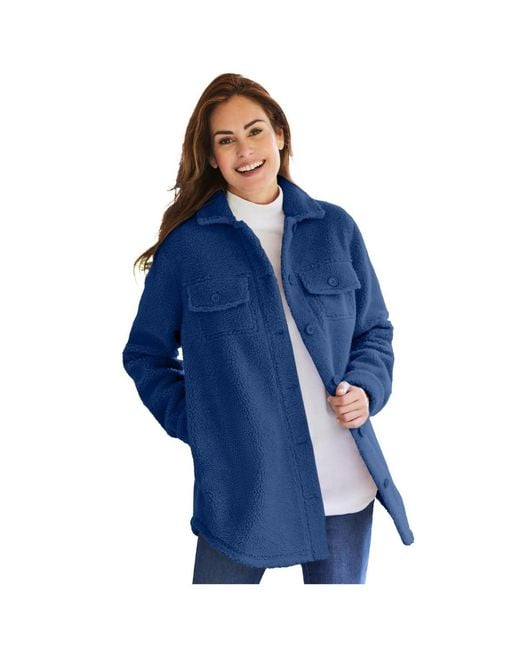 Woman Within Blue Within Berber Button-front Jacket