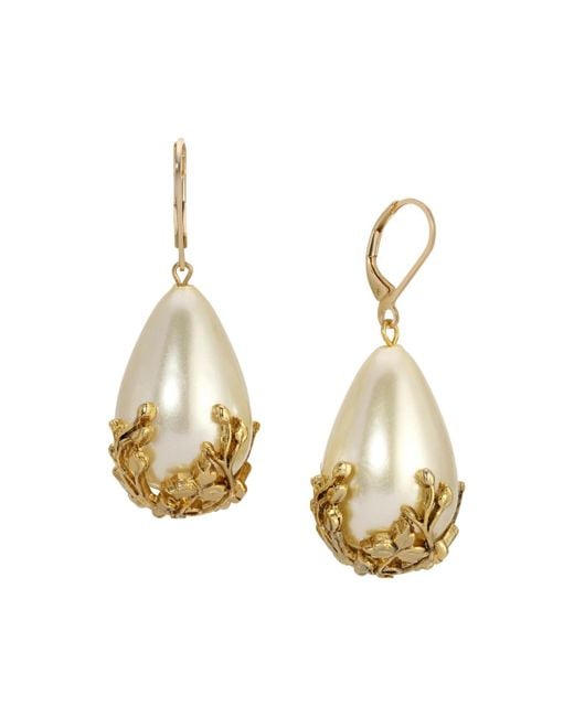 2028 Metallic Gold Tone Faux Cultivated Pearl Gold Bead Earrings