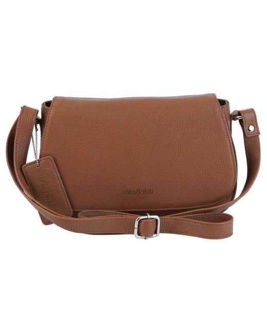 Mancini Brown Pebbled Isabella Leather Crossbody Handbag