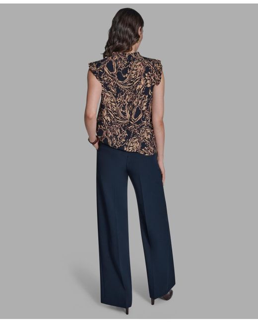 BCBGMAXAZRIA Blue Printed Mock Neck Blouse