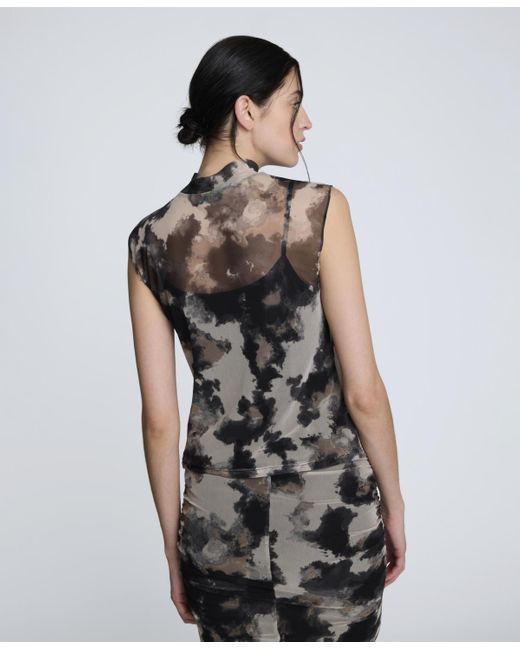 Kenneth Cole Gray Printed Mesh Interior Cami Tank