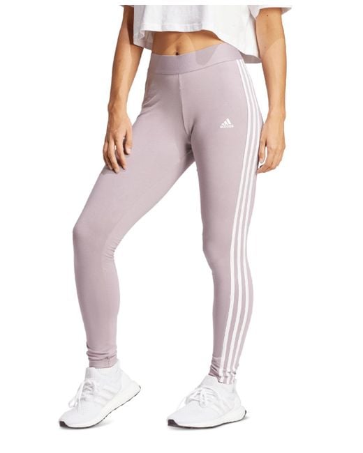 adidas Essentials 3-stripe Full Length Cotton leggings in Pink